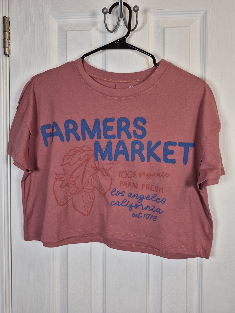 Cropped Farmers Market Graphic 100% Cotton Tee Mauve Pink Small Granola Girl